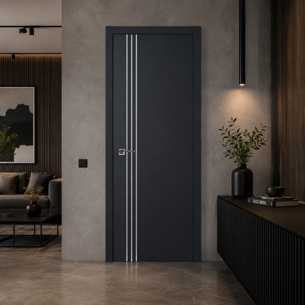 Nova Glam Pro 004 Soft Black Laminated Modern Pre-Hung Door - Doors and Beyond