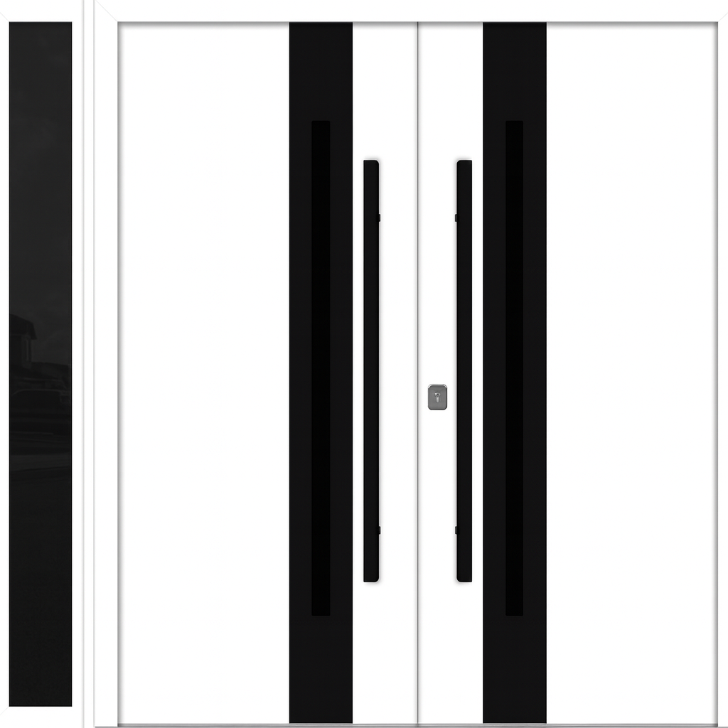 Nova Inox S2 Modern Exterior Double Door W/ (1) 12" Sidelight - Unit 86x81 3/8 - Black Stainless - White