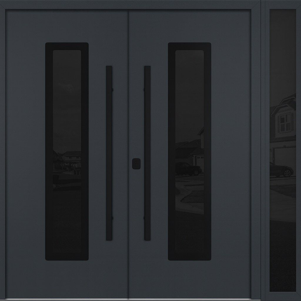 Nova Inox S1  Modern Exterior Double Door W/ (1) 12" Sidelight - Unit 86x81 3/8 - Black Stainless - Gray