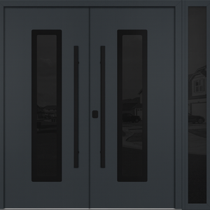 Nova Inox S1 Modern Exterior Double Door W/ (1) 12" Sidelight - Unit 86x81 3/8 - Black Stainless - Gray - Doors and Beyond