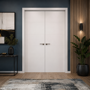 Nova Graffiti Soft White Laminated Modern Double Pre-Hung Door - Doors and Beyond