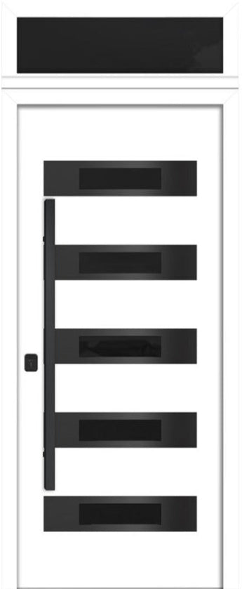 Nova Inox S5 Modern Exterior Single Door 36x80 Black Stainless Steel with Transom - Unit Size 38 x 95 1/2”- White - Doors and Beyond