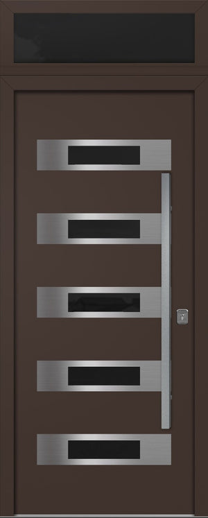 Nova Inox S5 Modern Exterior Single Door 36x80 with Transom - Unit Size 38 x 95 1/2”- Brown - Doors and Beyond