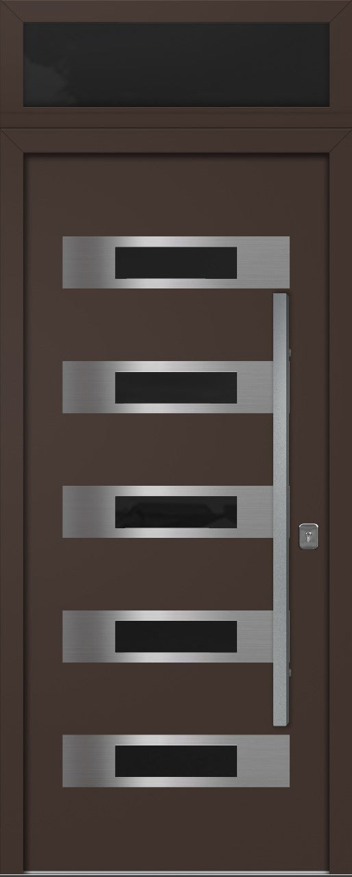 Nova Inox S5 Modern Exterior Single Door 36x80 with Transom - Unit Size 38 x 95 1/2”- Brown - Doors and Beyond
