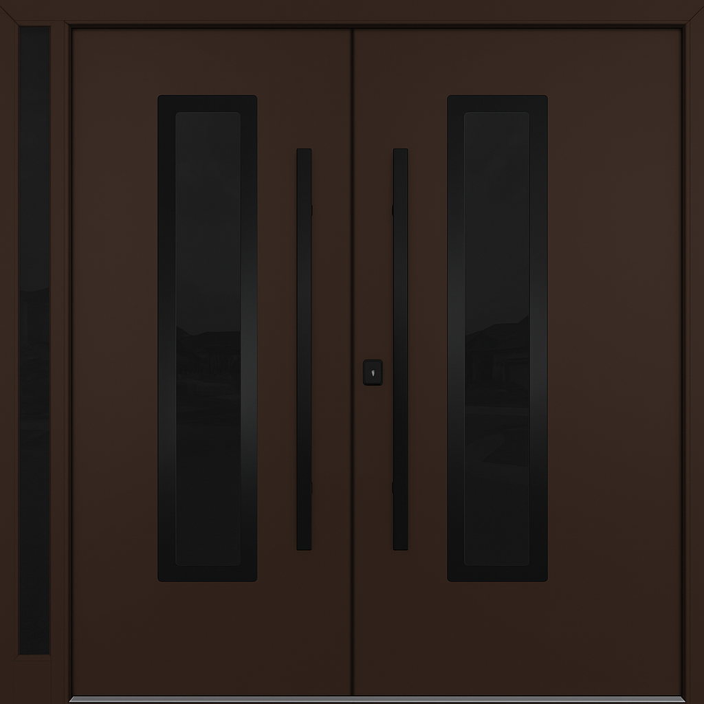 Nova Inox S1 Modern Exterior Double Door W/ (1) 12" Sidelight - Unit 86x81 3/8 - Black Stainless - Brown - Doors and Beyond