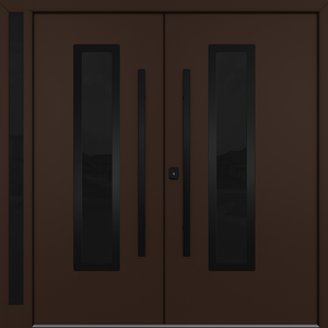 Nova Inox S1 Modern Exterior Double Door W/ (1) 12" Sidelight - Unit 86x81 3/8 - Black Stainless - Brown - Doors and Beyond