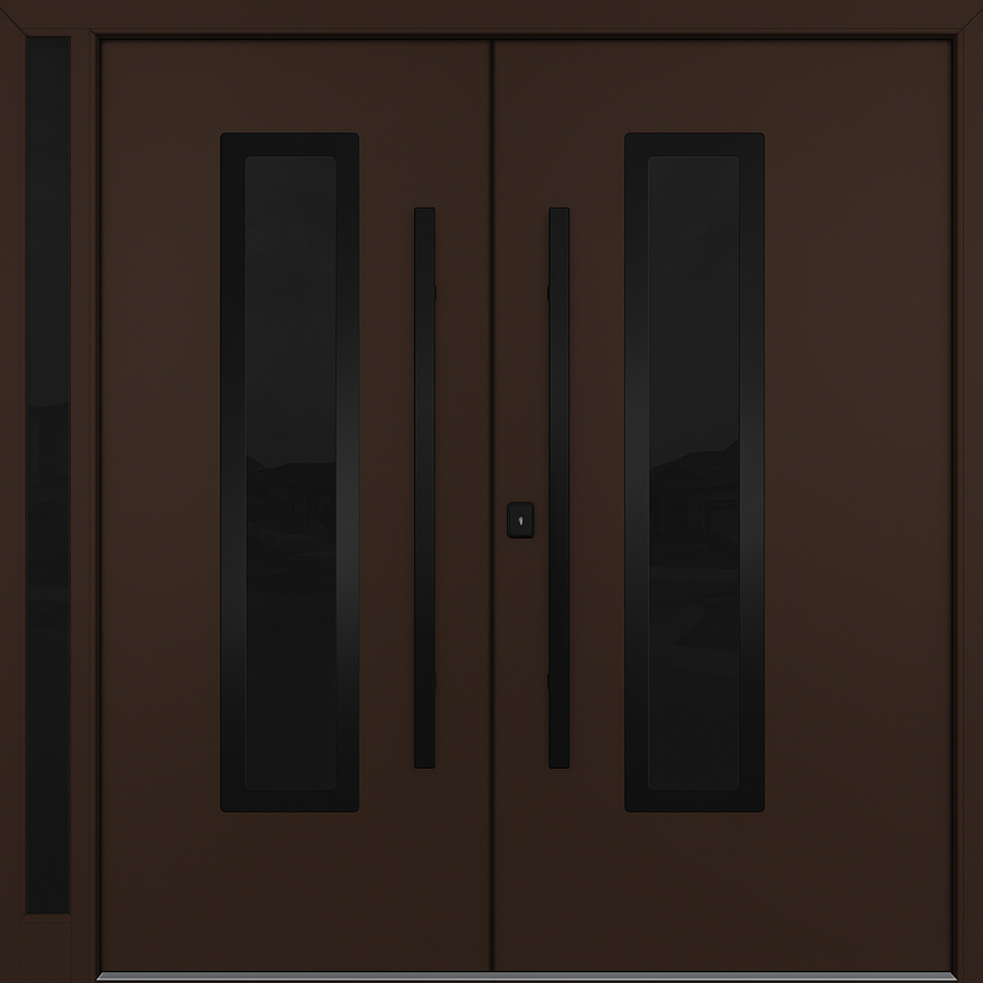 Nova Inox S1 Modern Exterior Double Door W/ (1) 12" Sidelight - Unit 86x81 3/8 - Black Stainless - Brown - Doors and Beyond