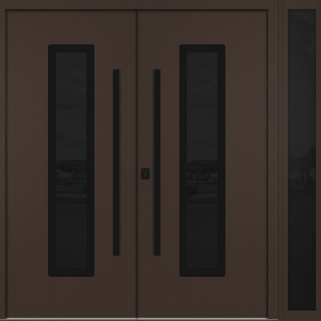 Nova Inox S1  Modern Exterior Double Door W/ (1) 12" Sidelight - Unit 86x81 3/8 - Black Stainless - Brown