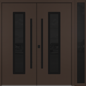 Nova Inox S1 Modern Exterior Double Door W/ (1) 12" Sidelight - Unit 86x81 3/8 - Black Stainless - Brown - Doors and Beyond