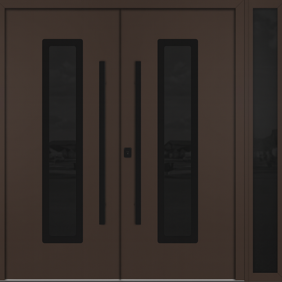 Nova Inox S1 Modern Exterior Double Door W/ (1) 12" Sidelight - Unit 86x81 3/8 - Black Stainless - Brown - Doors and Beyond