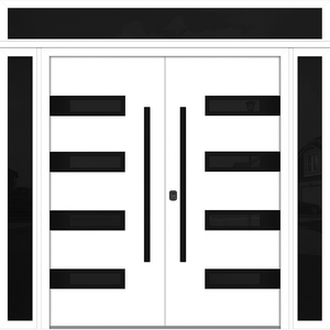 Nova Inox S4 Modern Exterior Double Door 72x80 W/ (2) 12" Sidelight and Transom - Unit 98x95 3/8 - Black Stainless - White - Doors and Beyond