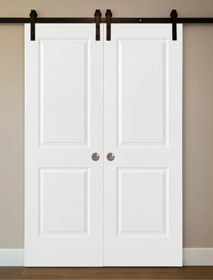 Nova 2 Panel Soft White Laminated Modern Double Barn Door - Doors and Beyond