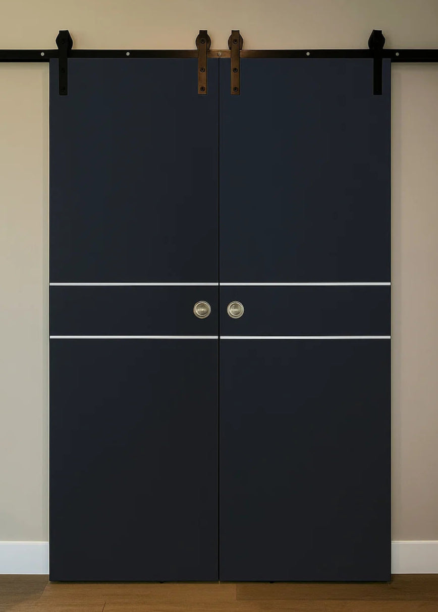 Nova Glam Pro 008 Soft Black Laminated Modern Double Barn Door - Doors and Beyond