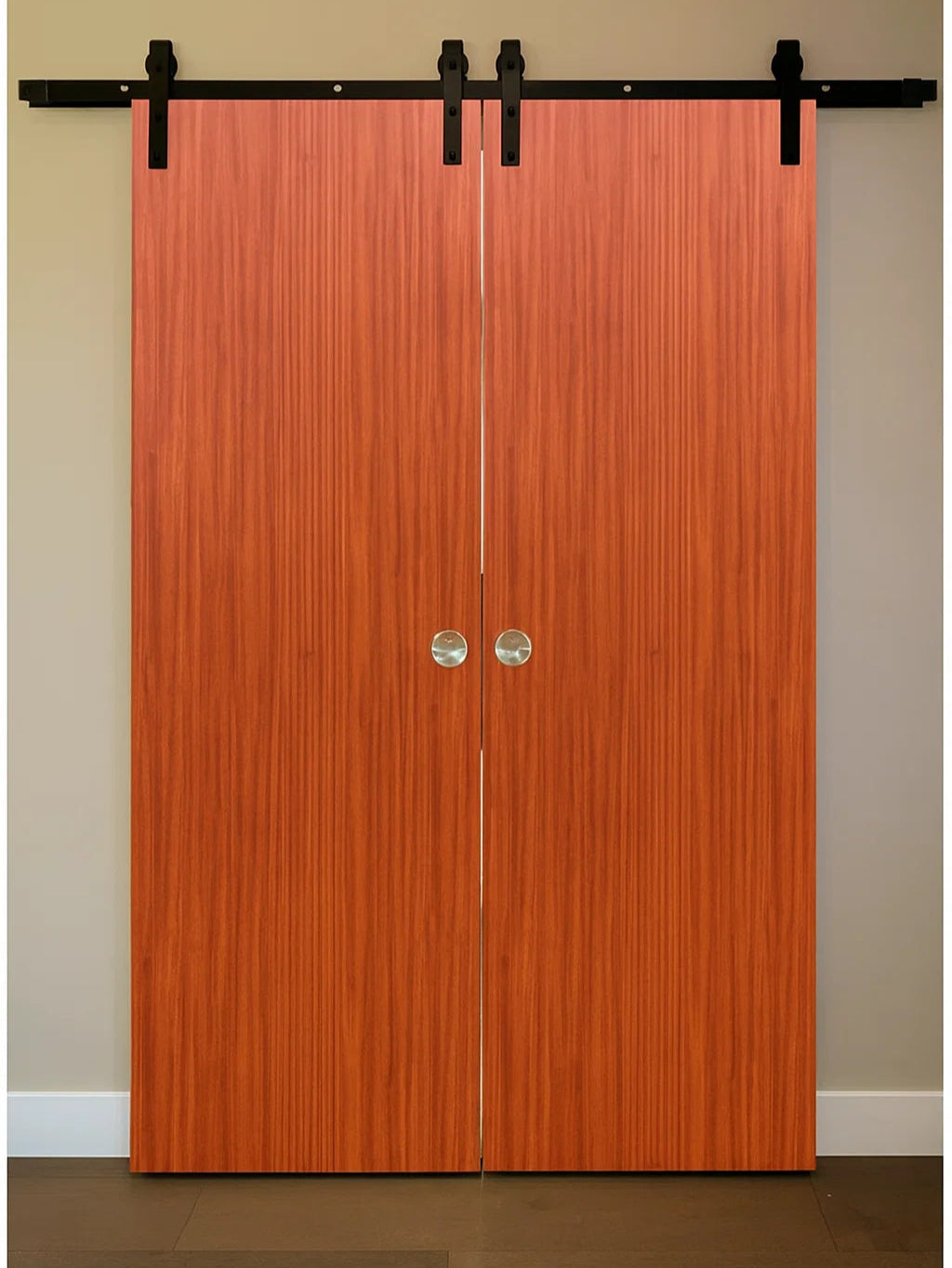 Nova M34 Sapele Laminated Modern Double Barn Door - Doors and Beyond