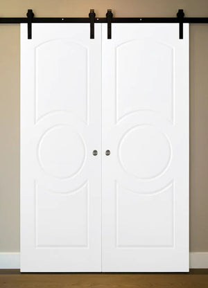 Nova Ovalo Soft White Laminated Modern Double Barn Door - Doors and Beyond