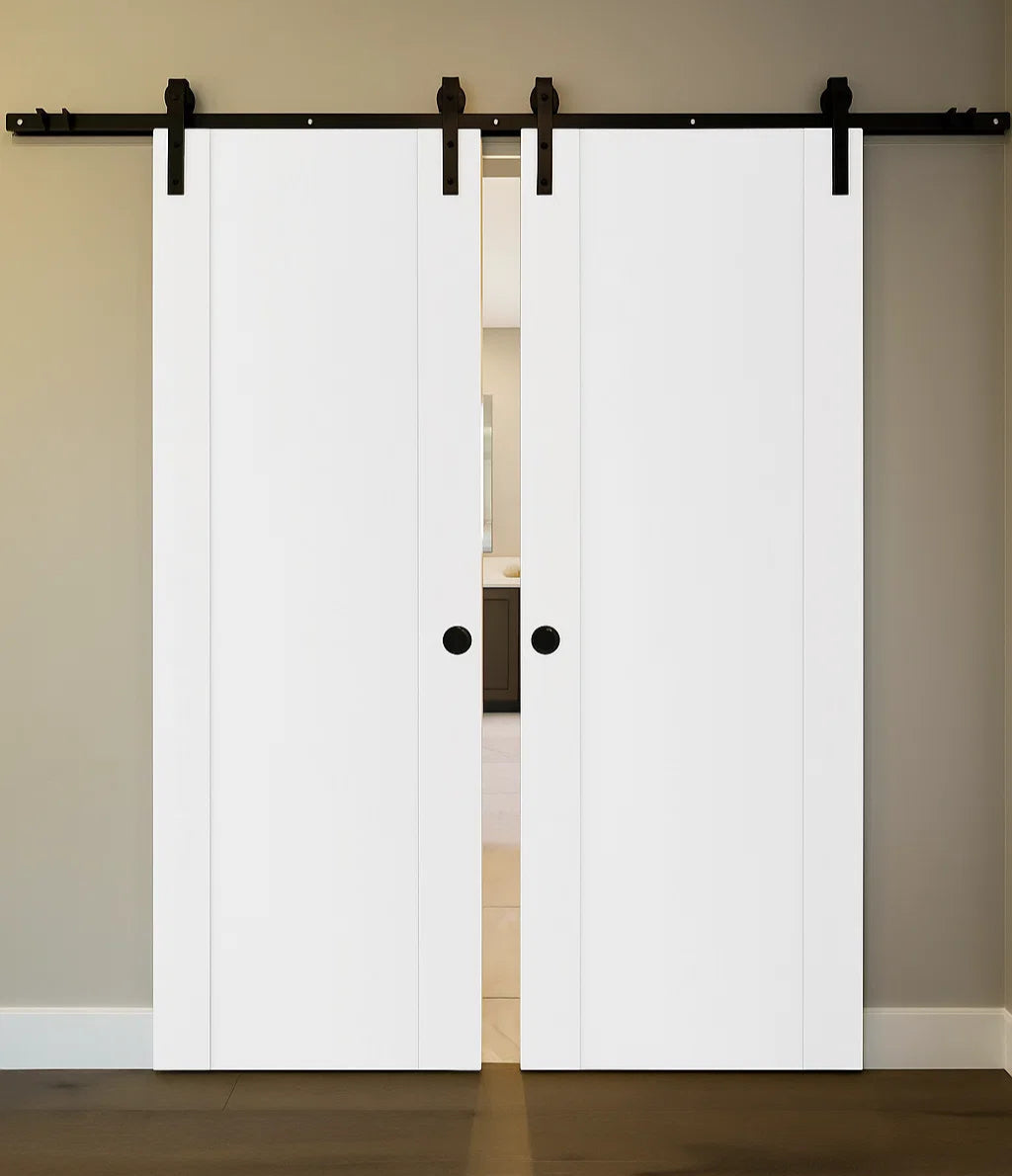 Nova Stile 001 Soft White Laminated Modern Double Barn Door - Doors and Beyond