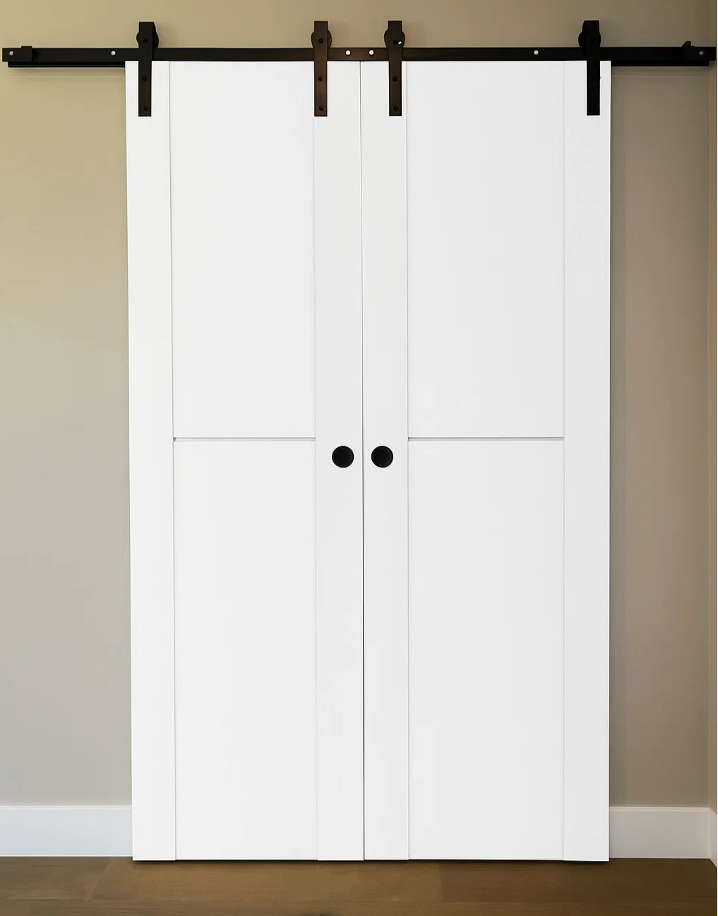 Nova Stile 002 Soft White Laminated Modern Double Barn Door - Doors and Beyond
