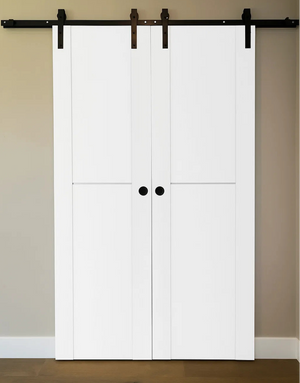 Nova Stile 002 Soft White Laminated Modern Double Barn Door - Doors and Beyond