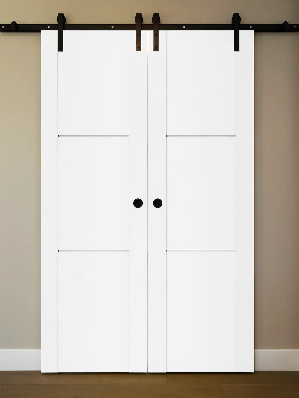 Nova Stile 004 Soft White Laminated Modern Double Barn Door - Doors and Beyond