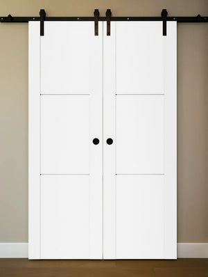 Nova Stile 004 Soft White Laminated Modern Double Barn Door - Doors and Beyond