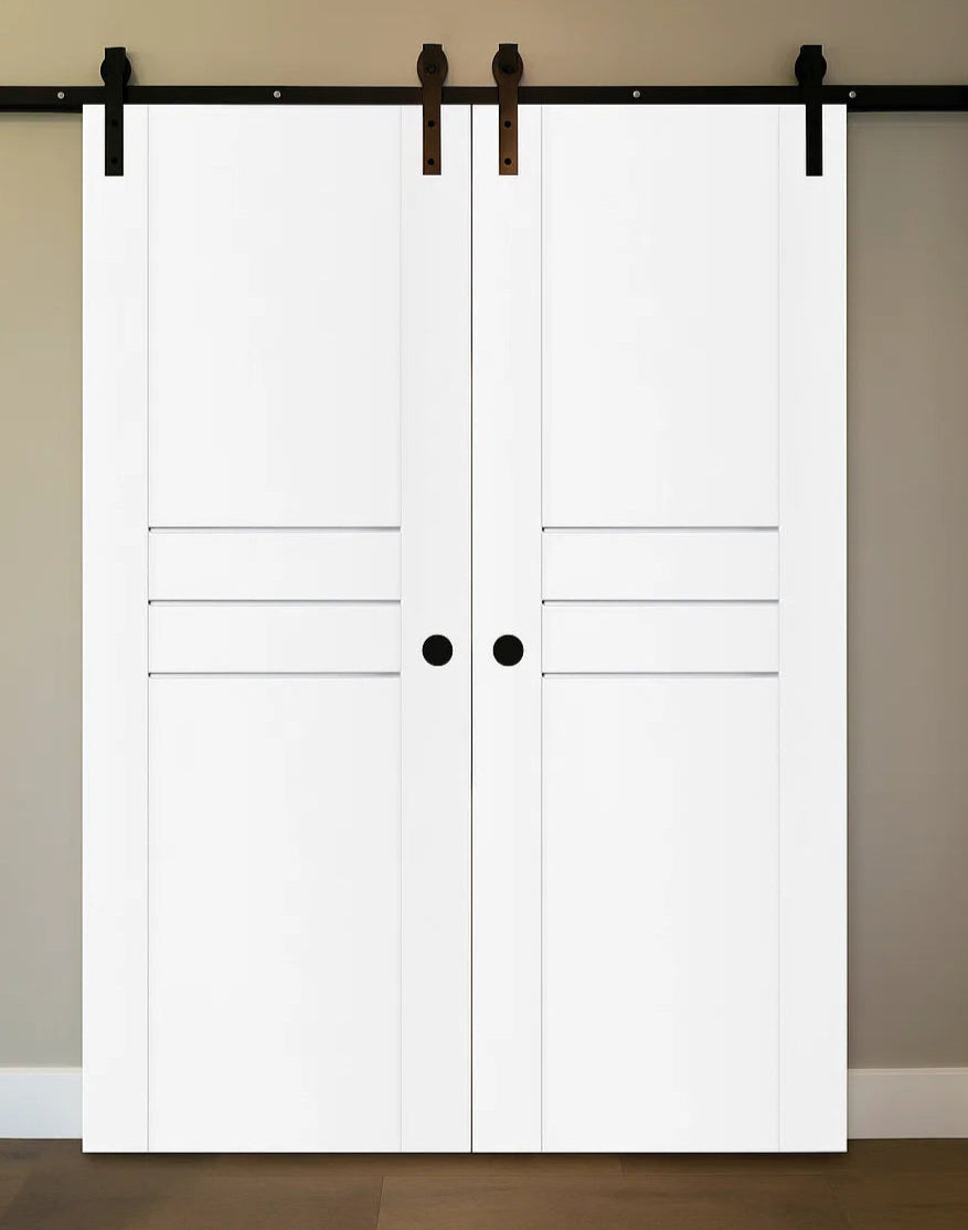 Nova Stile 005 Soft White Laminated Modern Double Barn Door - Doors and Beyond