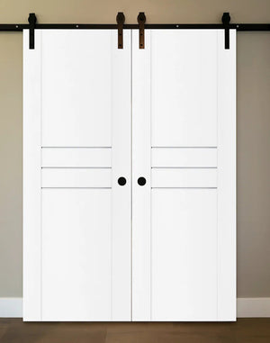 Nova Stile 005 Soft White Laminated Modern Double Barn Door - Doors and Beyond