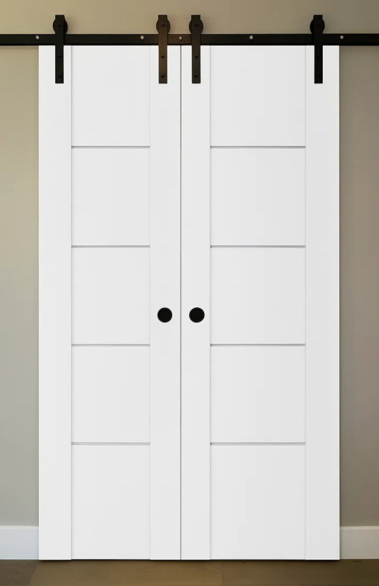 Nova Stile 007 Soft White Laminated Modern Double Barn Door - Doors and Beyond