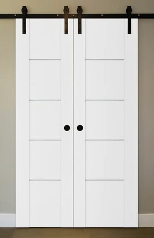Nova Stile 007 Soft White Laminated Modern Double Barn Door - Doors and Beyond