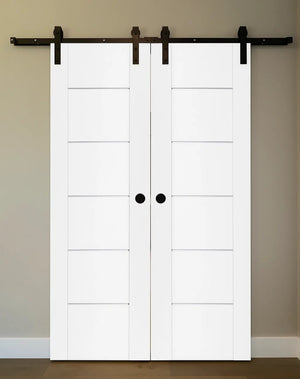 Nova Stile 008 Soft White Laminated Modern Double Barn Door - Doors and Beyond