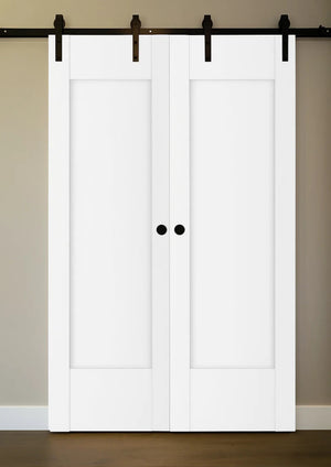 Nova Stile 012 Soft White Laminated Modern Double Barn Door - Doors and Beyond
