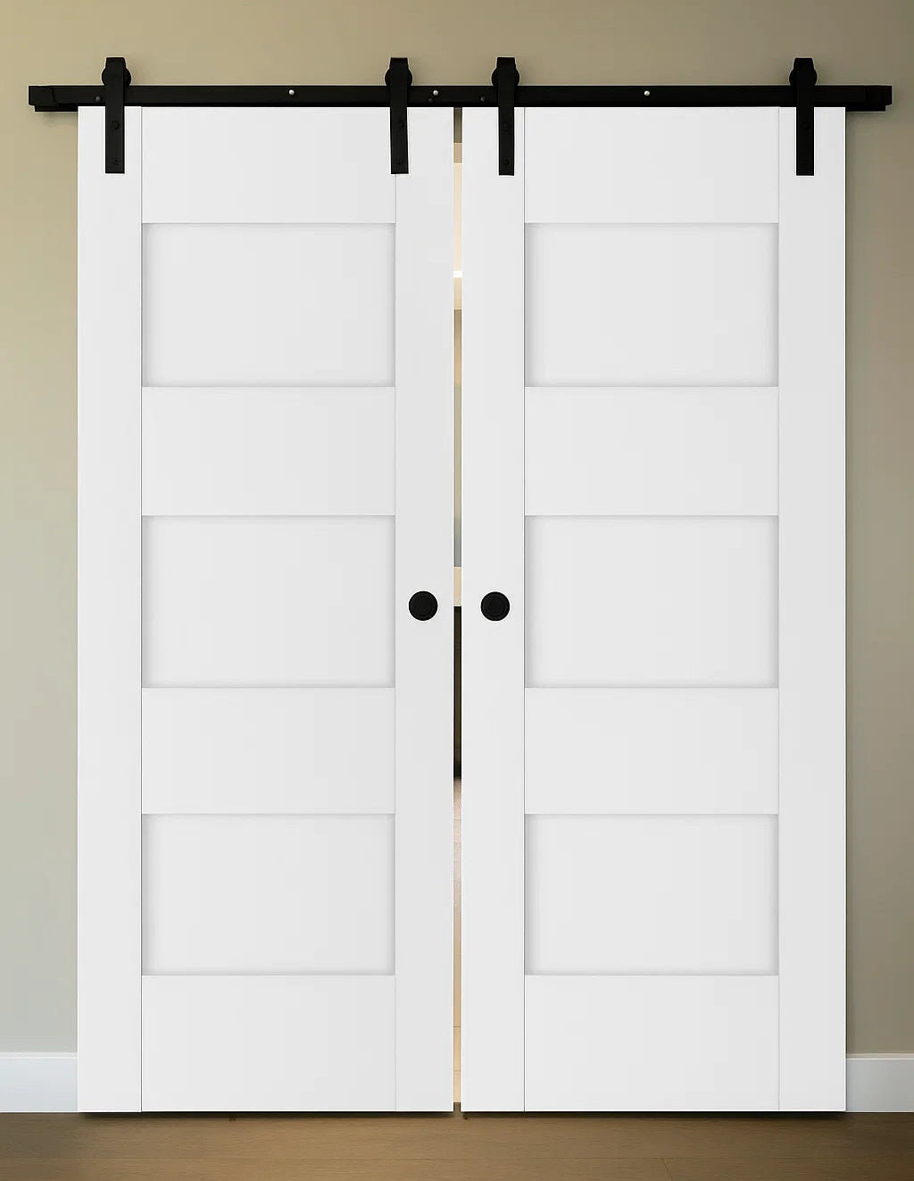 Nova Stile 015 Soft White Laminated Modern Double Barn Door - Doors and Beyond