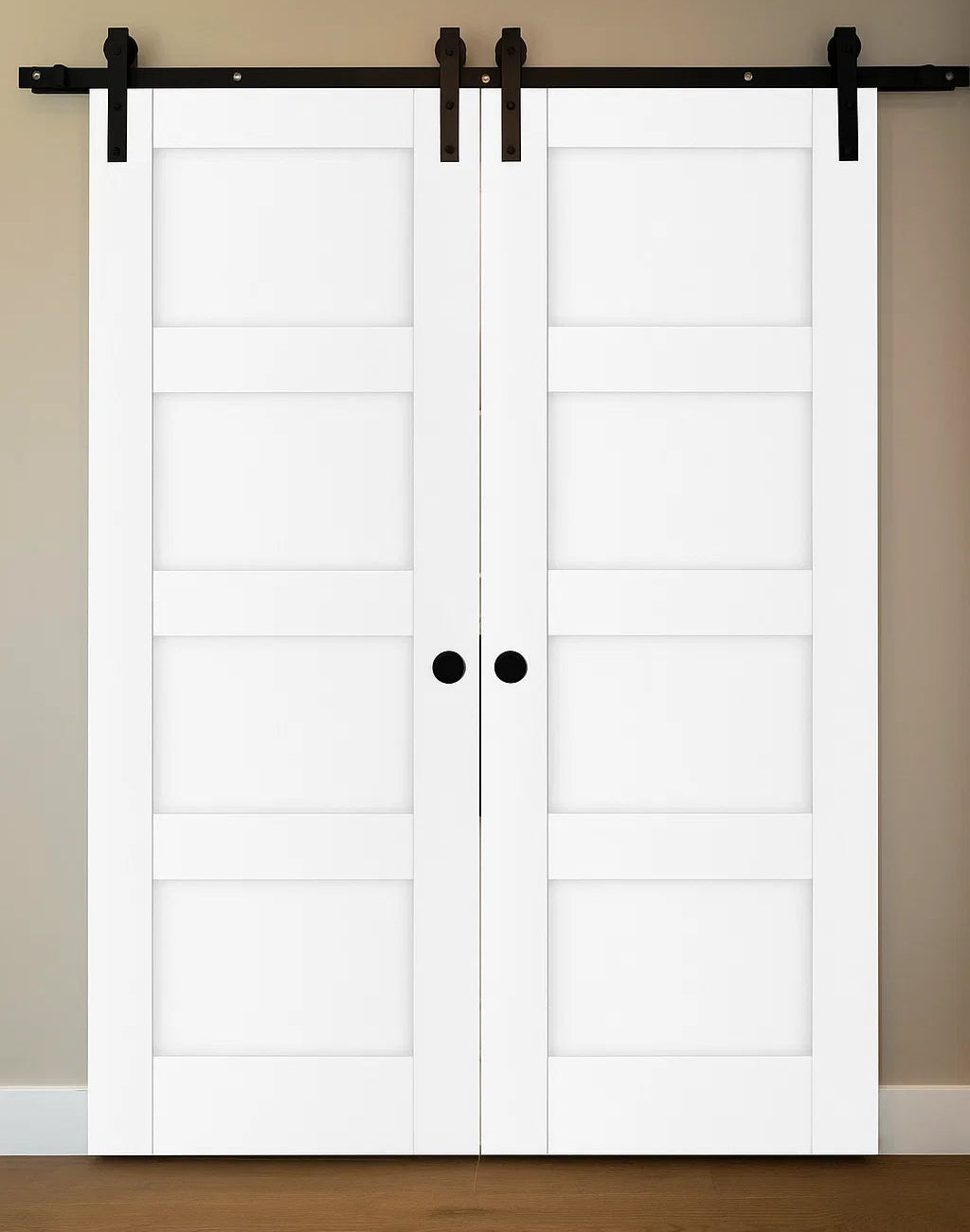 Nova Stile 021 Soft White Laminated Modern Double Barn Door - Doors and Beyond