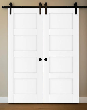 Nova Stile 021 Soft White Laminated Modern Double Barn Door - Doors and Beyond