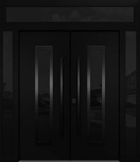 Nova Inox S1 Modern Exterior Double Door 72x80 W/ (2) 12" Sidelight and Transom - Unit 98x95 3/8 - Black Stainless - Black - Doors and Beyond