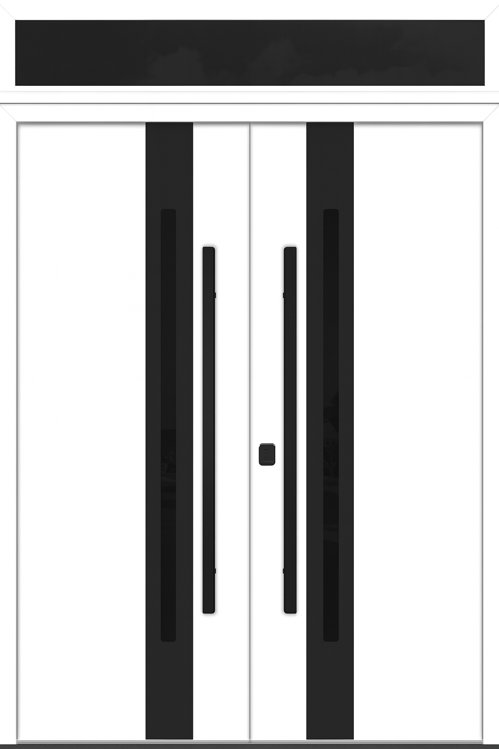 Nova Inox S2 Modern Exterior Double Door 72x80 with Transom - Unit 74x95 1/2 Black Stainless Steel - White - Doors and Beyond