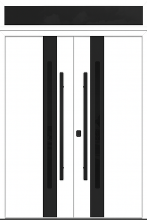 Nova Inox S2 Modern Exterior Double Door 72x80 with Transom - Unit 74x95 1/2 Black Stainless Steel - White - Doors and Beyond