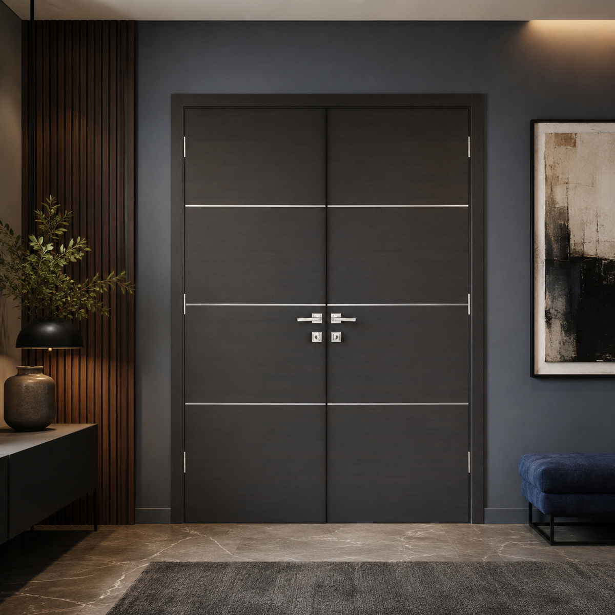 Nova HG008 Japan Oak Laminated Modern Double Pre-Hung Door - Doors and Beyond