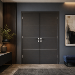 Nova HG008 Japan Oak Laminated Modern Double Pre-Hung Door - Doors and Beyond