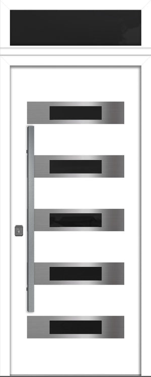 Nova Inox S5 Modern Exterior Single Door 36x80 with Transom - Unit Size 38 x 95 1/2”- White - Doors and Beyond