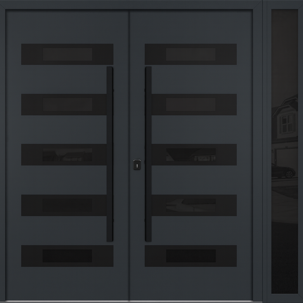 Nova Inox S5 Modern Exterior Double Door W/ (1) 12" Sidelight - Unit 86x81 3/8 - Black Stainless - Gray - Doors and Beyond