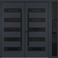 Nova Inox S5 Modern Exterior Double Door W/ (1) 12" Sidelight - Unit 86x81 3/8 - Black Stainless - Gray - Doors and Beyond