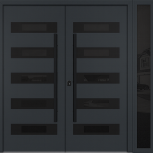 Nova Inox S5 Modern Exterior Double Door W/ (1) 12" Sidelight - Unit 86x81 3/8 - Black Stainless - Gray - Doors and Beyond