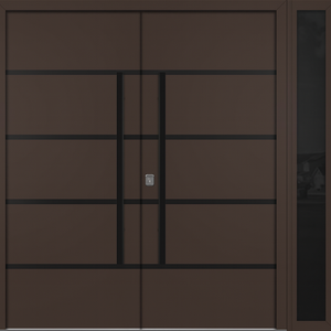 Nova Inox S3 Modern Exterior Double Door W/ (1) 12" Sidelight - Unit 86x81 3/8 - Black Stainless - Brown - Doors and Beyond