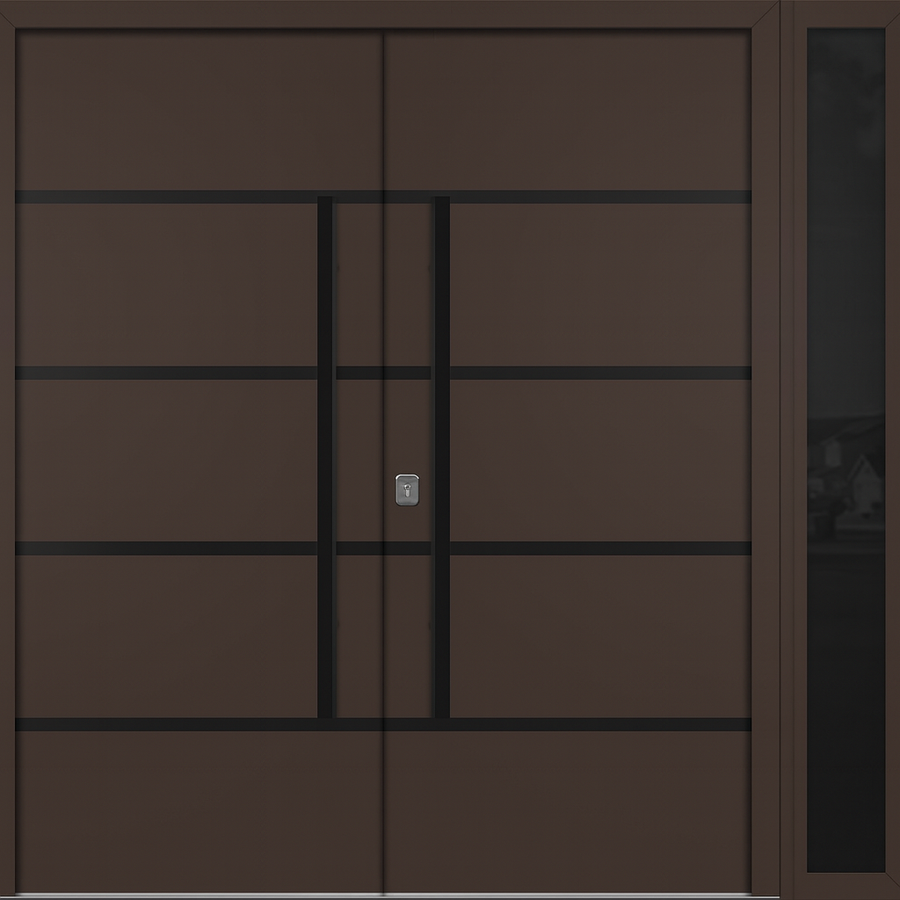Nova Inox S3 Modern Exterior Double Door W/ (1) 12" Sidelight - Unit 86x81 3/8 - Black Stainless - Brown - Doors and Beyond