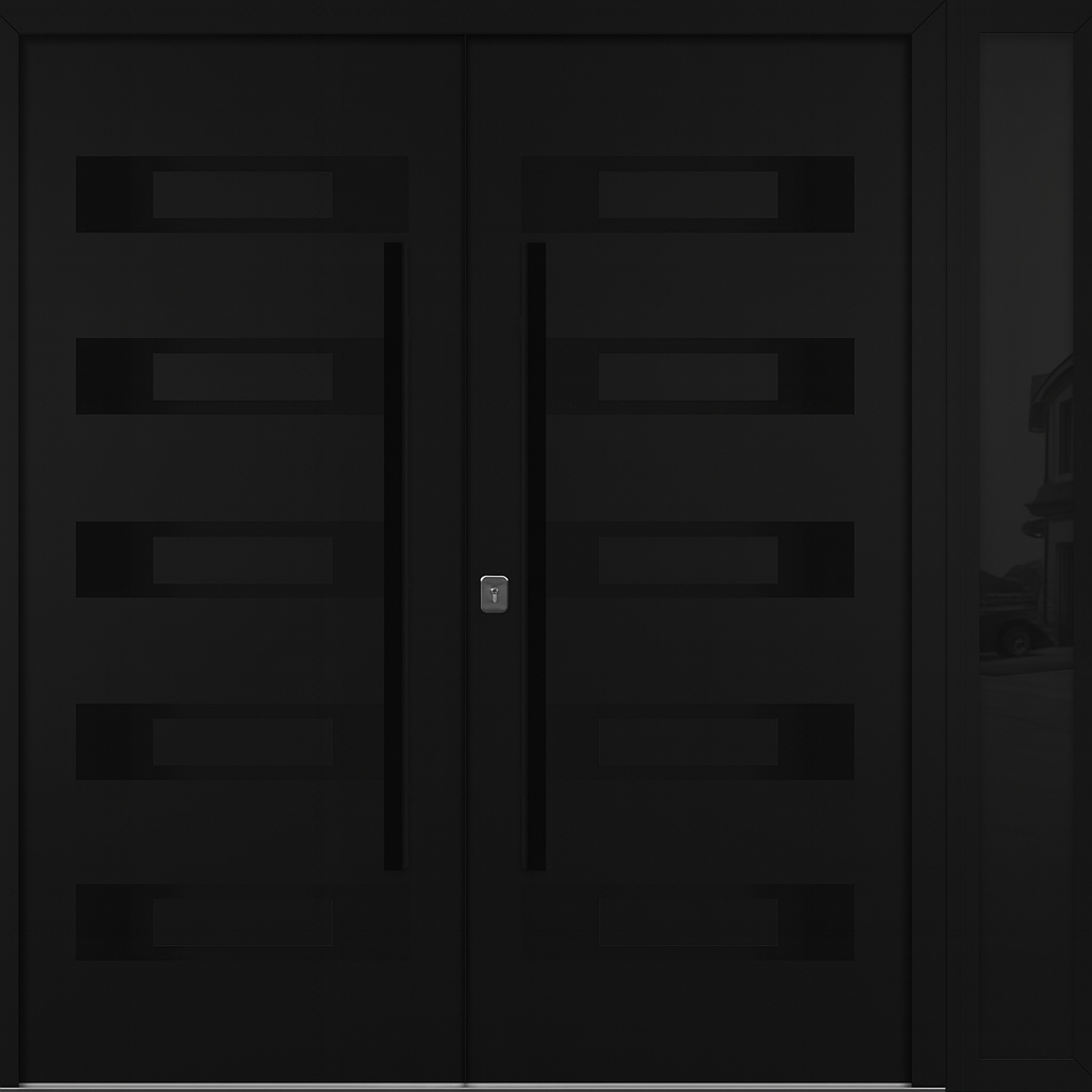 Nova Inox S5 Modern Exterior Double Door W/ (1) 12" Sidelight - Unit 86x81 3/8 - Black Stainless - Black - Doors and Beyond