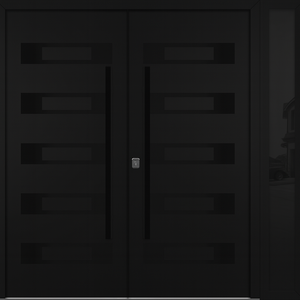 Nova Inox S5 Modern Exterior Double Door W/ (1) 12" Sidelight - Unit 86x81 3/8 - Black Stainless - Black - Doors and Beyond