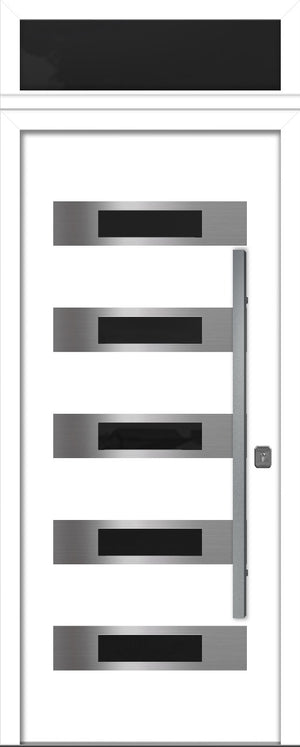 Nova Inox S5 Modern Exterior Single Door 36x80 with Transom - Unit Size 38 x 95 1/2”- White - Doors and Beyond