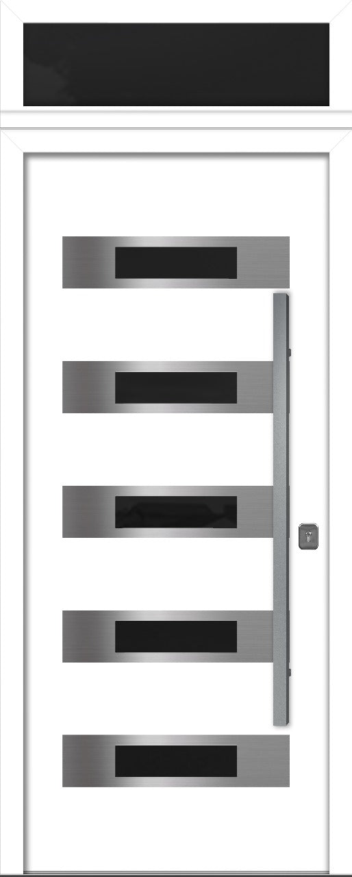 Nova Inox S5 Modern Exterior Single Door 36x80 with Transom - Unit Size 38 x 95 1/2”- White - Doors and Beyond
