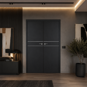 Nova Glam Pro 008 Soft Black Laminated Modern Double Pre-Hung Door - Doors and Beyond