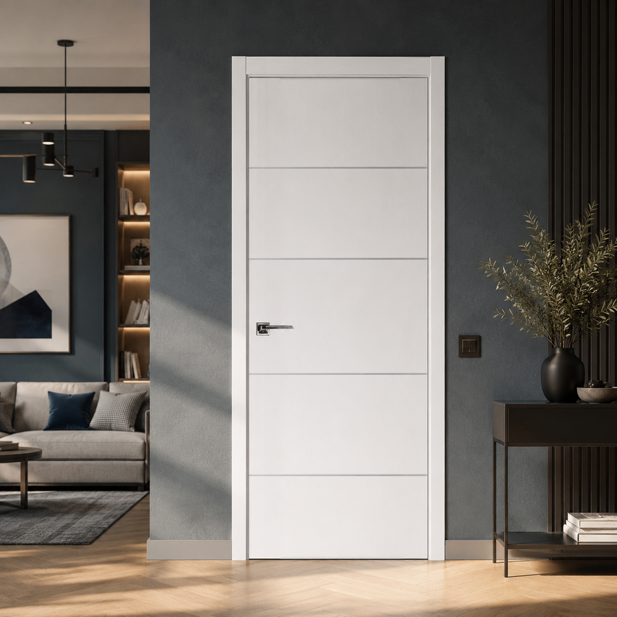 Nova Glam Pro 010 Soft White Laminated Modern Pre-Hung Door - Doors and Beyond